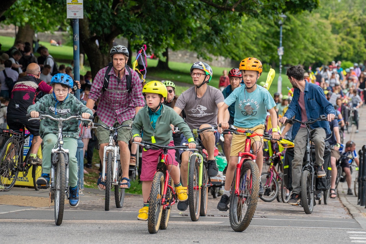 Children taking part in a Kidical Mass ride